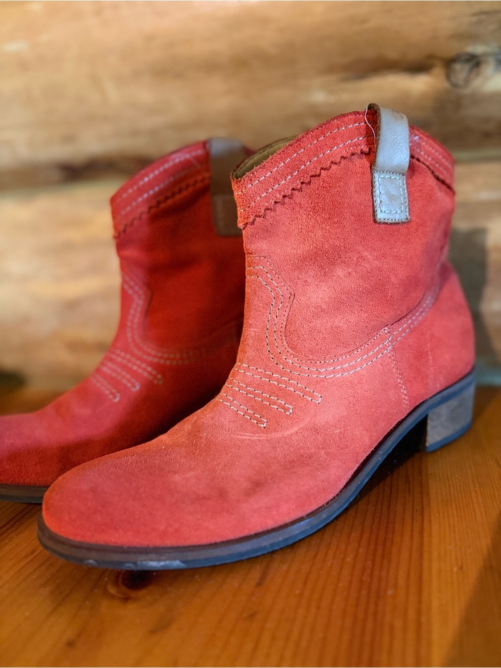 Sundance Women's Red Suede Ankle Boots - Classic Western Style